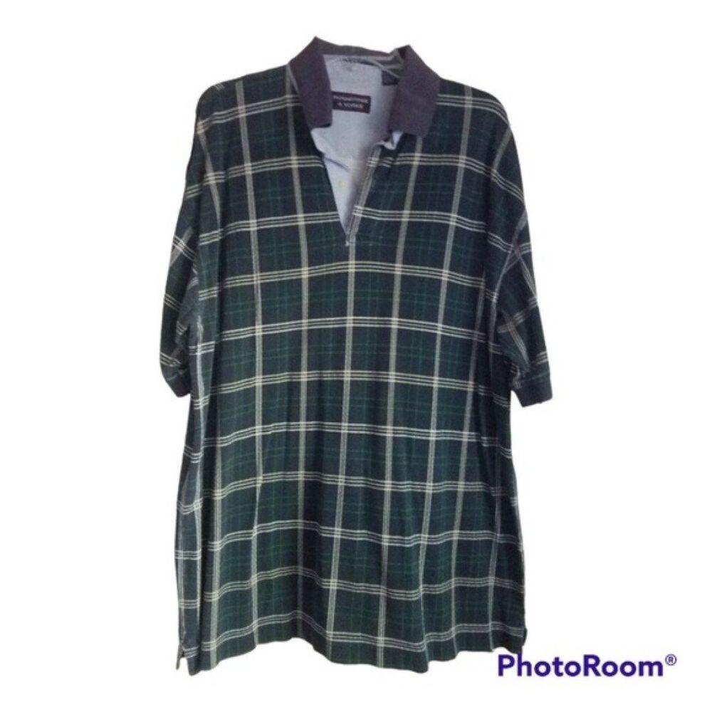 Roundtree & Yorke Green Check Polo Size Large
